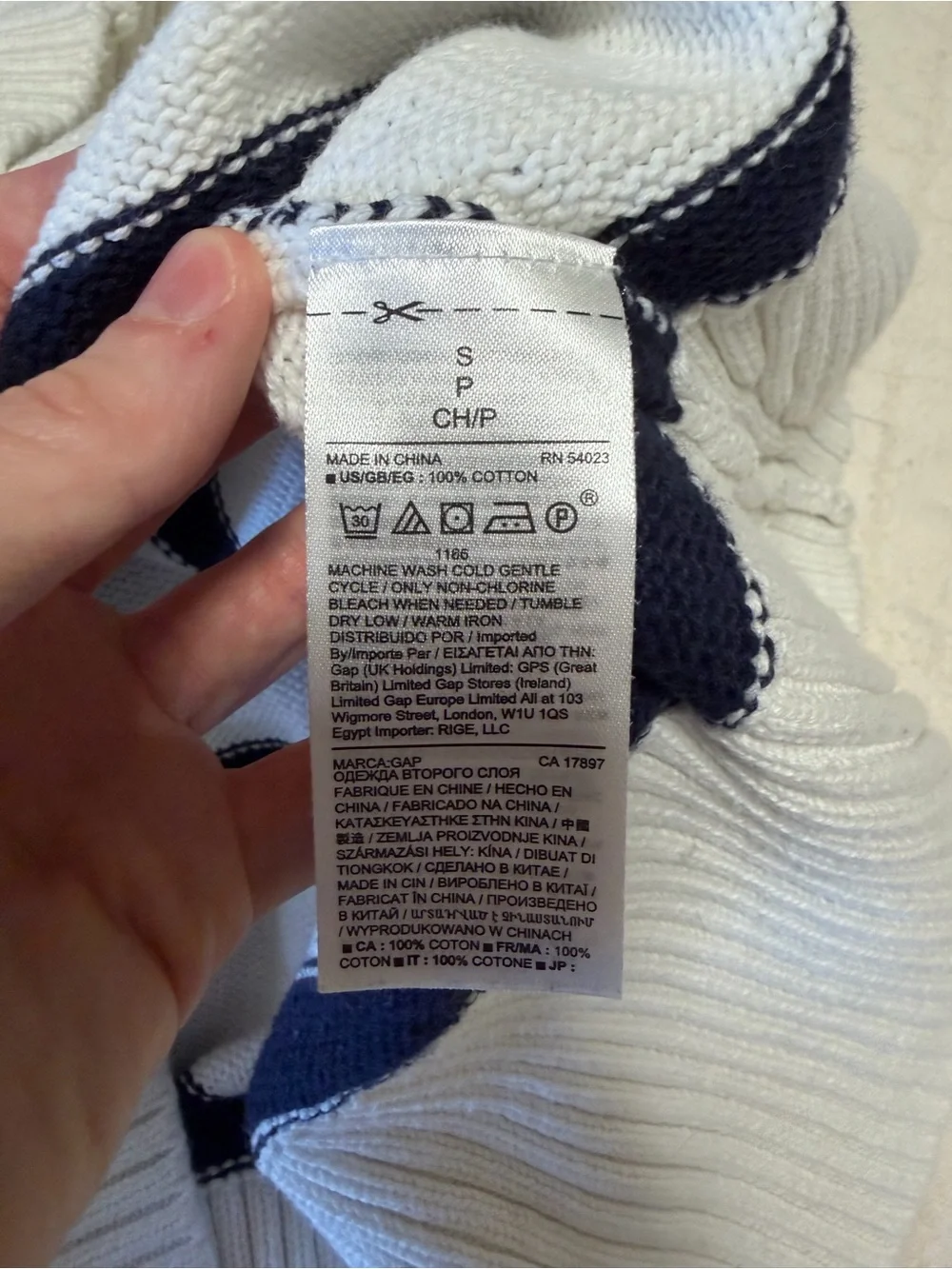 GAP White & Navy Striped Mockneck Sweater